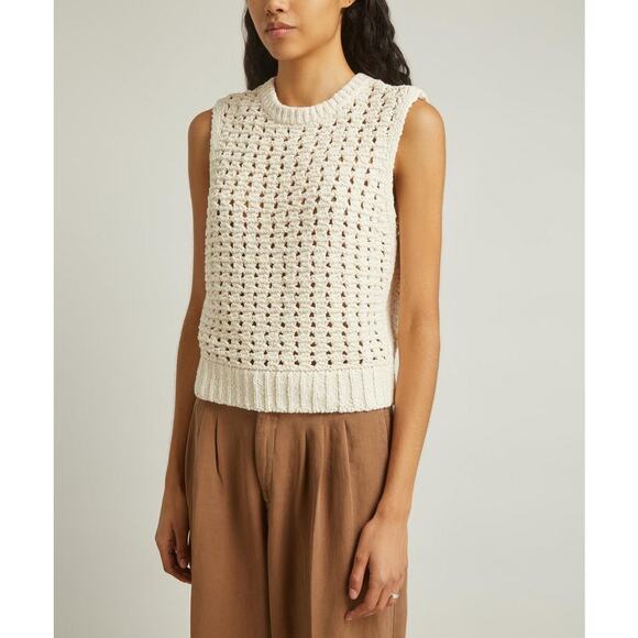 NWT Frame Tape Yarn Cropped Sweater Vest 100% Cotton Ivory Top Size Large - Picture 3 of 5